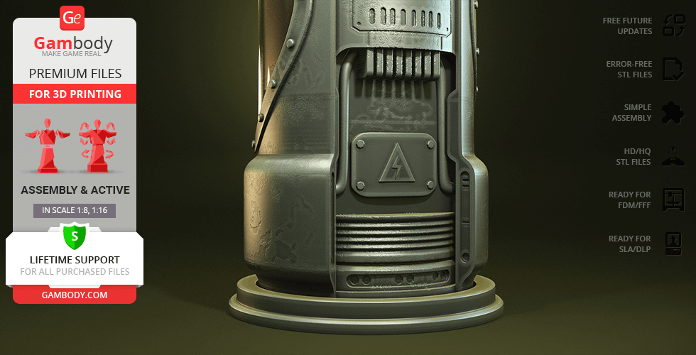 A detailed 3D model of a Fallout Protectron for 3D printing, showcasing part of its torso.