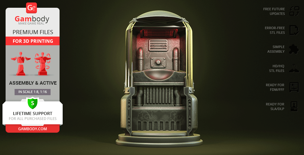 A detailed 3D model of a Protectron robot from Fallout, showcased for 3D printing.