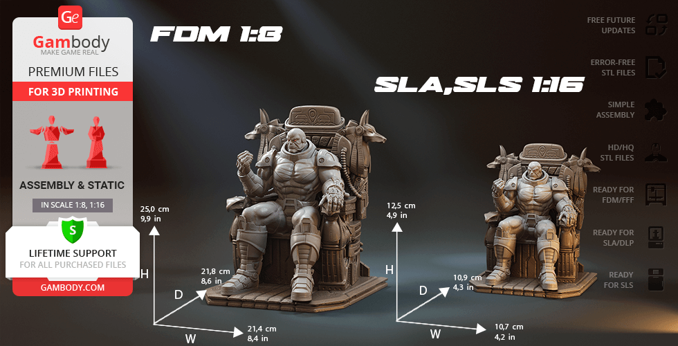 A powerful figure seated on a detailed throne, available as an STL file for 3D printing.