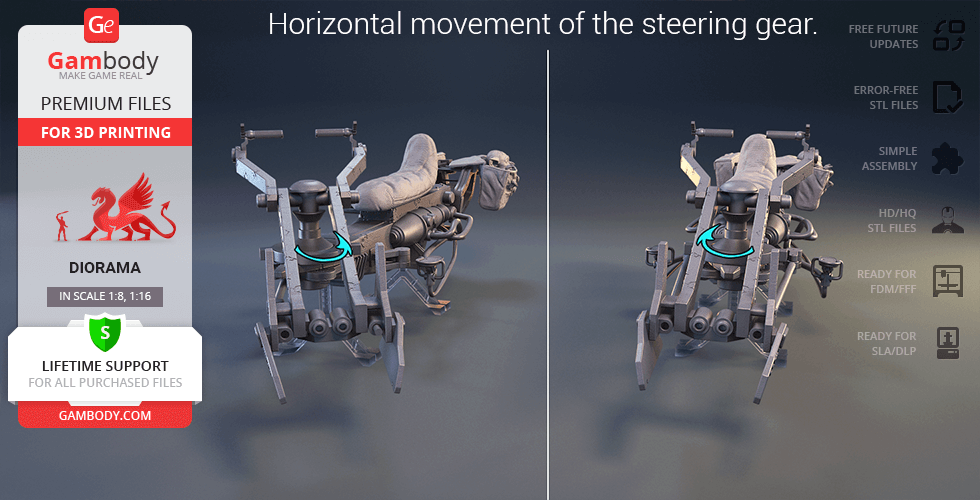 3D model of the Mandalorian Speeder Bike for printing, showing design and assembly details.