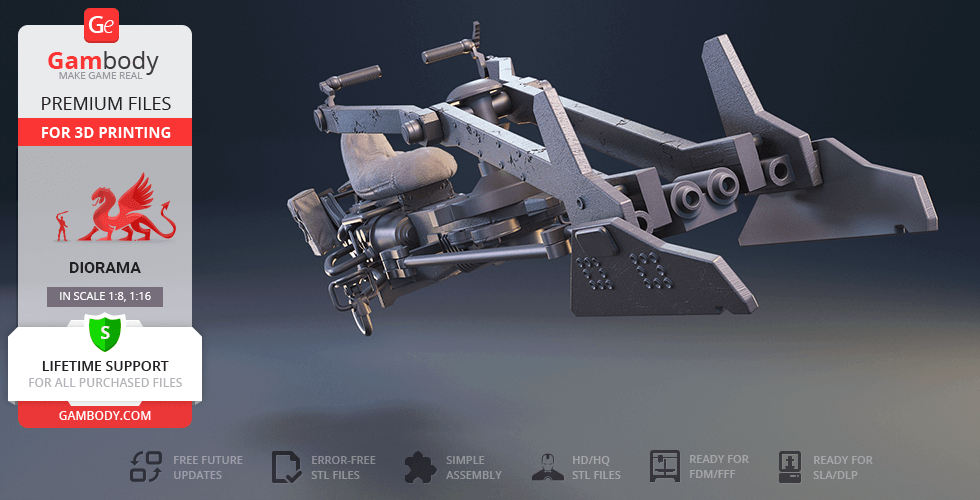 Detailed 3D model of a futuristic speeder bike, designed for 3D printing.