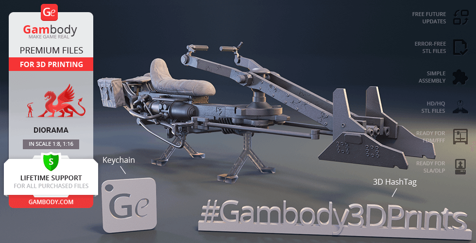 A 3D model of a futuristic speeder bike, showcasing detailed construction for 3D printing.