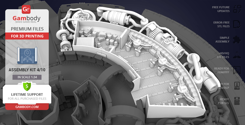 Detailed 3D printed parts of the Millennium Falcon interior layout for assembly, scale 1:34.