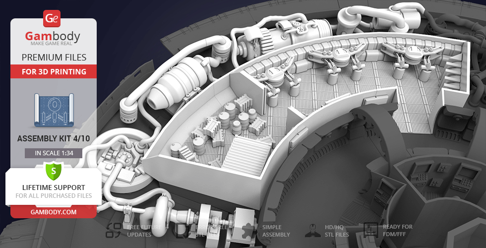 Detailed 3D model of the Millennium Falcon's interior, featuring intricate mechanical parts and piping.