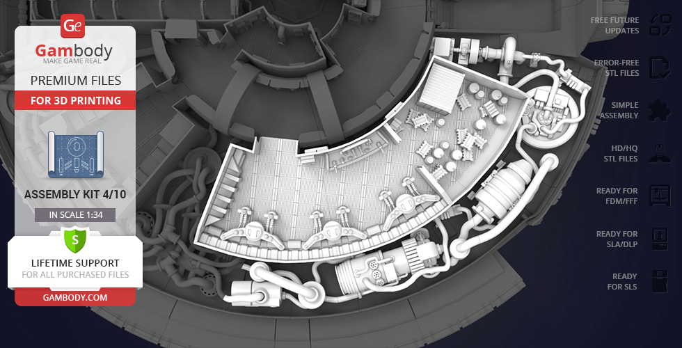 3D model of a detailed Millennium Falcon interior section for printing, showing intricate parts and assemblies.