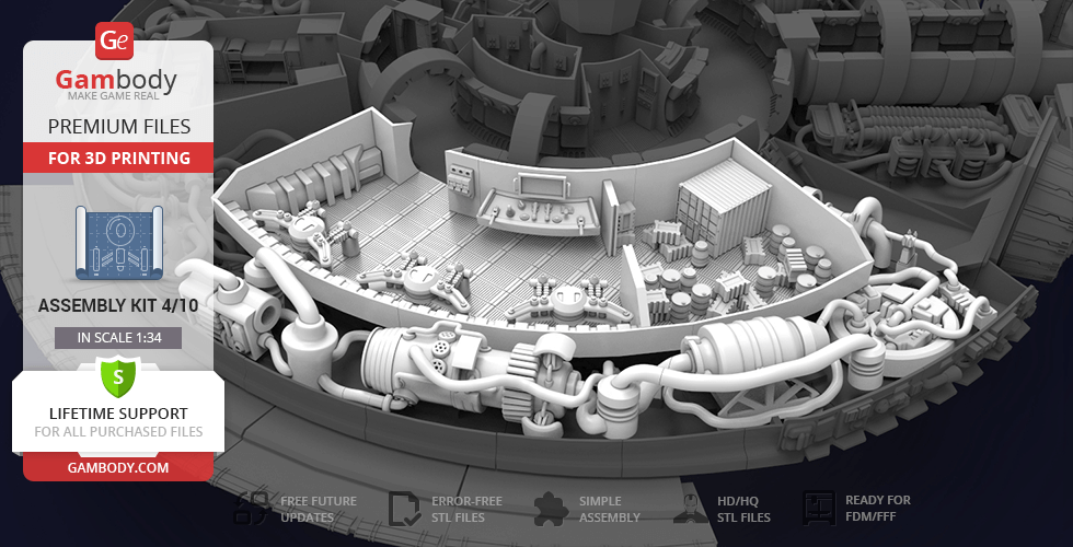 Detailed 3D model of Millennium Falcon's interior parts for 3D printing, shown in assembly kit format.