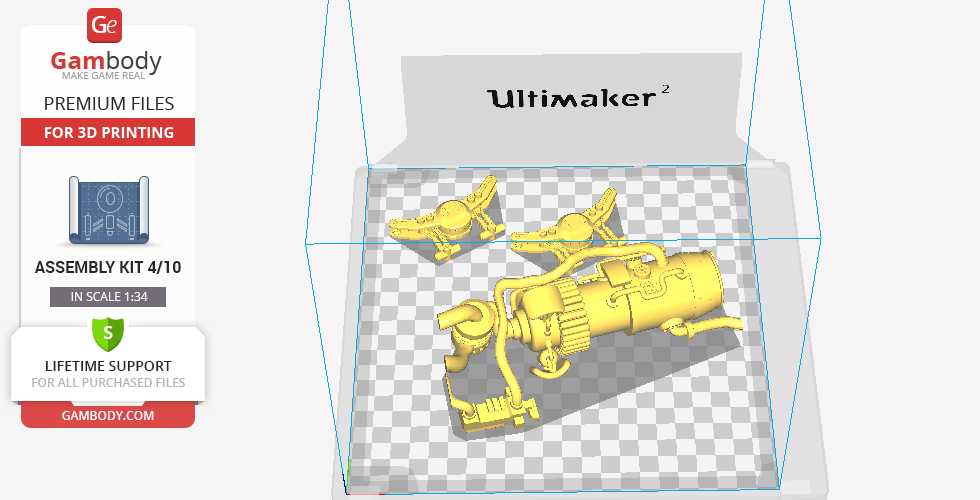 3D model of Millennium Falcon interior parts on checkered 3D printer bed, ready for printing.