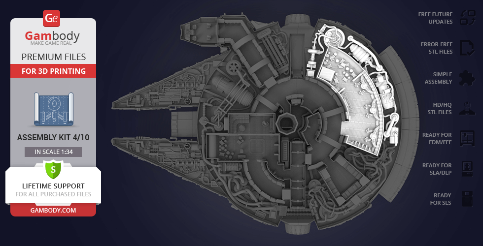 Top view of Millennium Falcon interior parts kit for 3D printing, highlighting complex detail.