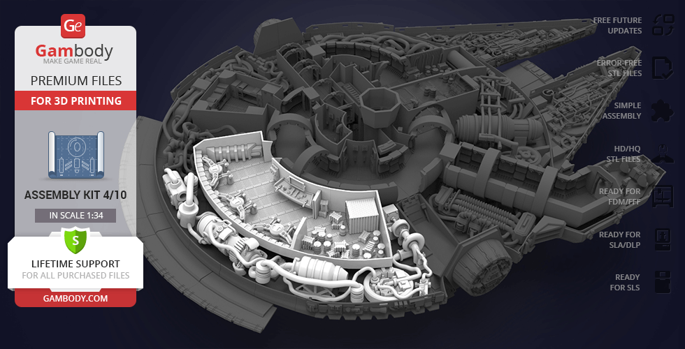 Detailed 3D model of Millennium Falcon interior parts for 3D printing, showcasing intricate components.