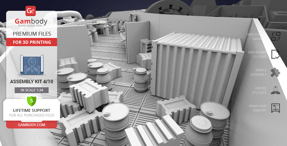 Detailed Millennium Falcon interior parts kit for 3D printing, featuring pipes and crates.