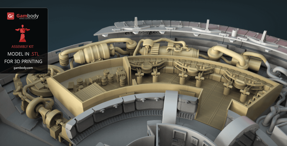 3D model of Millennium Falcon interior parts in STL format for printing, featuring intricate details and assembly elements.