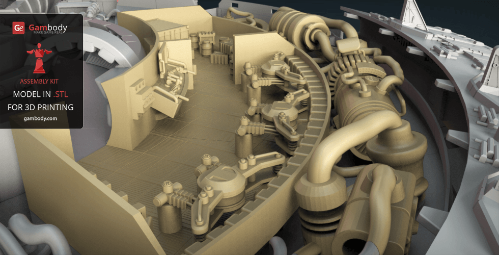 A detailed 3D model of the Millennium Falcon's interior mechanical parts for 3D printing.