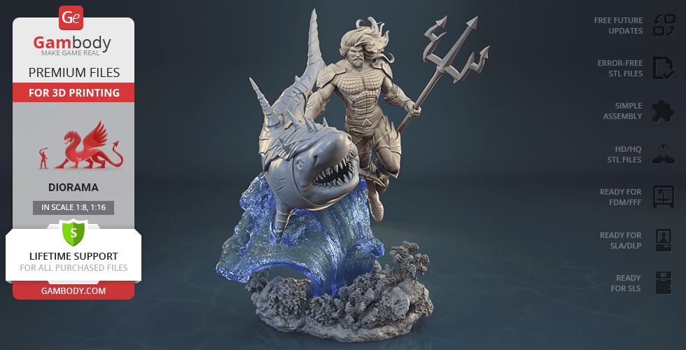 Buy Aquaman & Shark 3D Printing Figurines in Diorama | Assembly