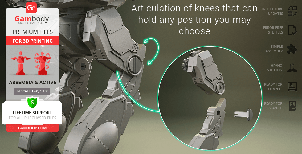 A detailed 3D model of MWO Shadow Cat mecha legs, showcasing articulated knee joints for 3D printing.