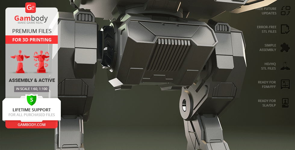 3D model of a robotic mech leg, detailed and angular, for 3D printing from Gambody.