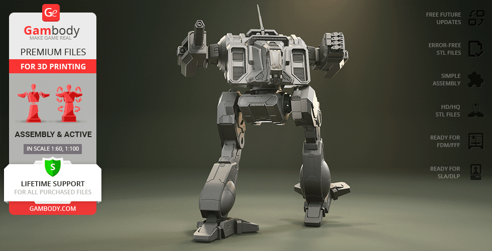 3D model of the Shadow Cat mech from MWO, posed and ready for 3D printing from Gambody.