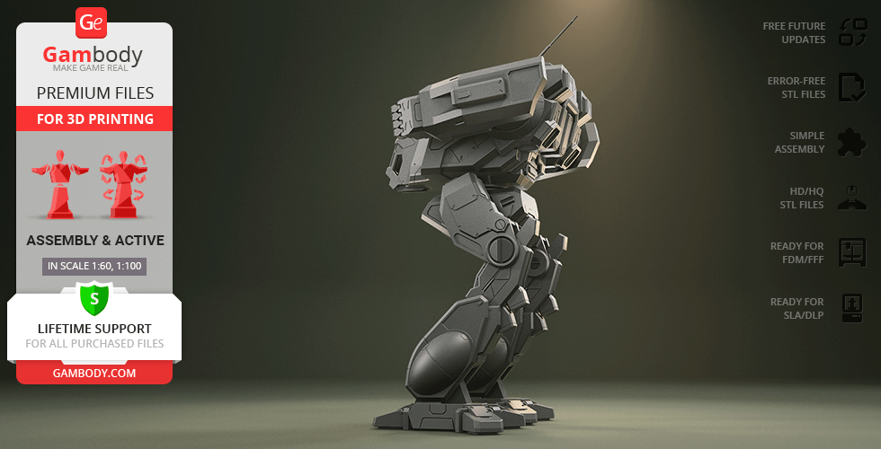 A detailed 3D model of a mech robot, 'Shadow Cat,' designed for 3D printing.