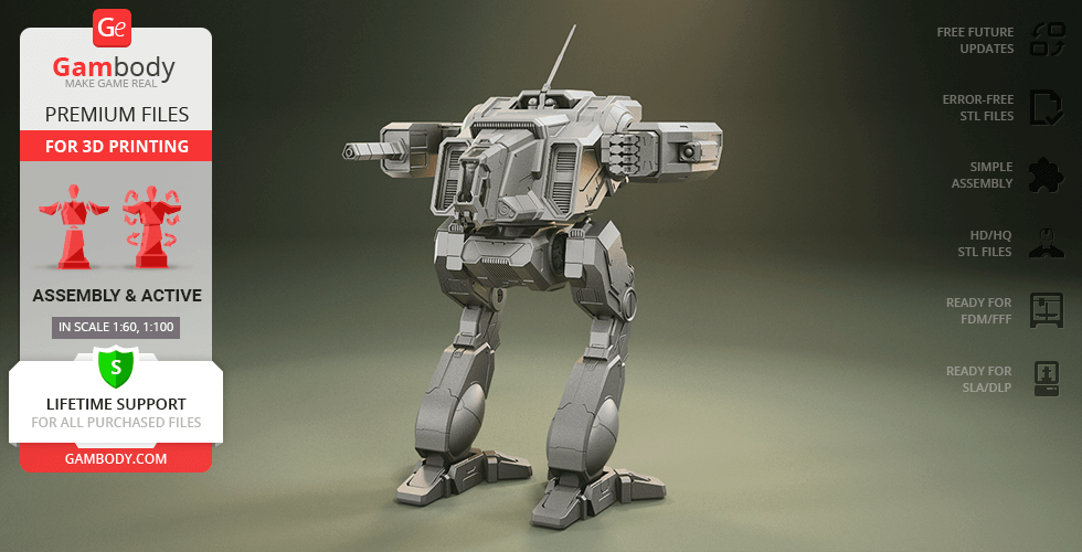 Mech model 'Shadow Cat' for 3D printing, featuring a sleek, robotic design with prominent arm cannons.