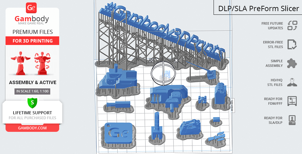 A collection of 3D-printable STL file parts for an MWO Shadow Cat model, displayed in slicing software.