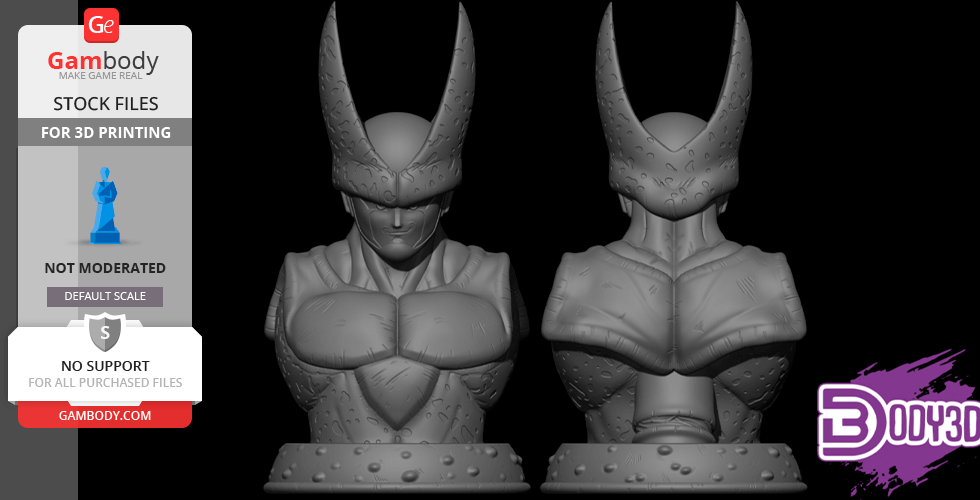 A detailed 3D bust model of a character with an armored appearance and distinct headpiece from a video game.