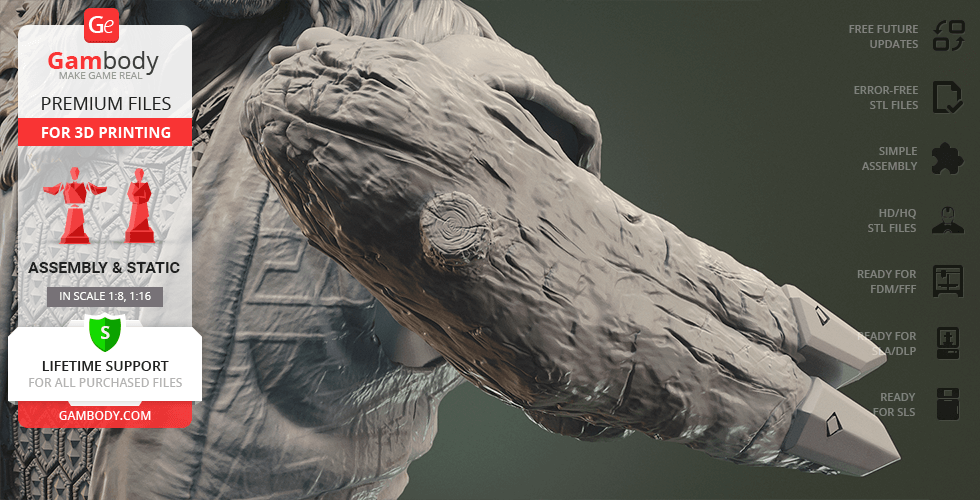 A detailed 3D model of Thorin Oakenshield’s arm for printing, showcasing texture and armor.