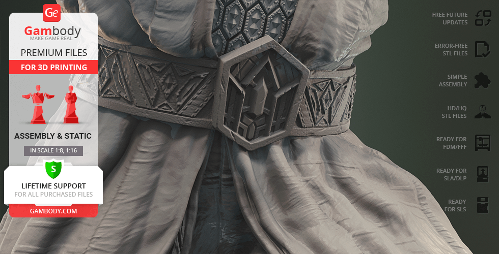 Detailed close-up of intricate armor and belt design for Thorin Oakenshield 3D print model.