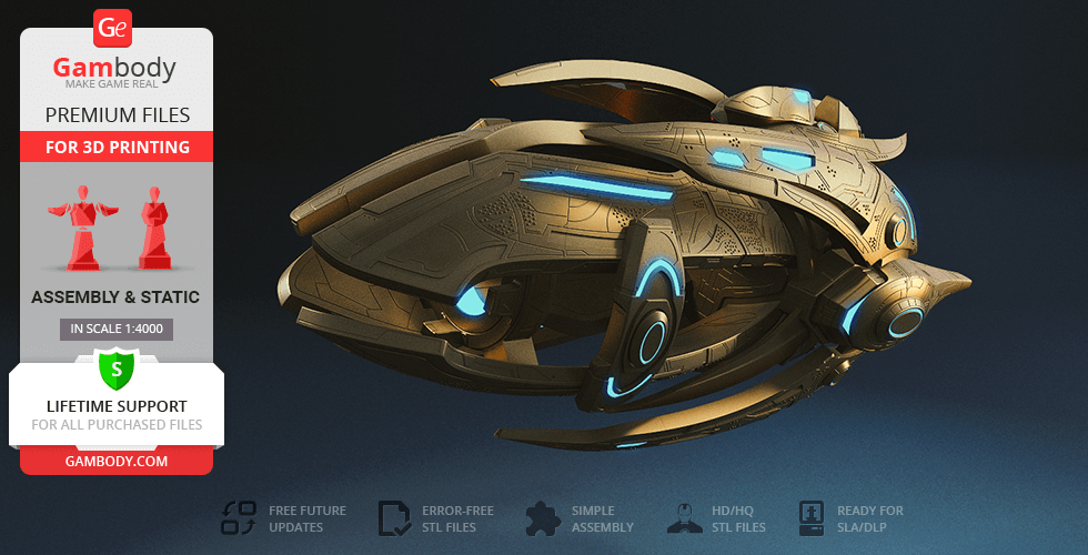 A detailed 3D model of a futuristic Protoss Carrier from Gambody, ready for 3D printing.