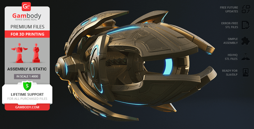 A 3D-rendered Protoss Carrier model showcasing intricate design, suitable for printing with assembly support.