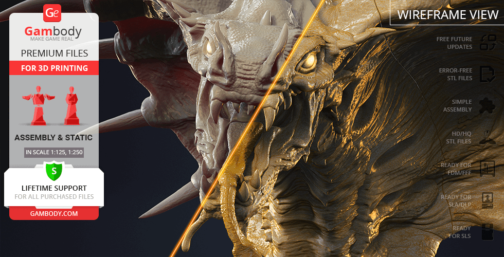 Close-up of a detailed, textured King Cobra 3D model for printing, showcasing scales and fangs.