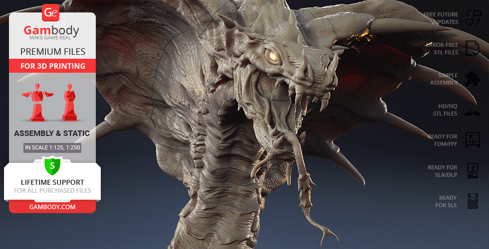 A detailed 3D model of a mythical king cobra with ornate scales and fierce features.