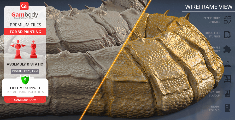 A 3D model of a King Cobra in wireframe view, highlighting detailed scales for printing.