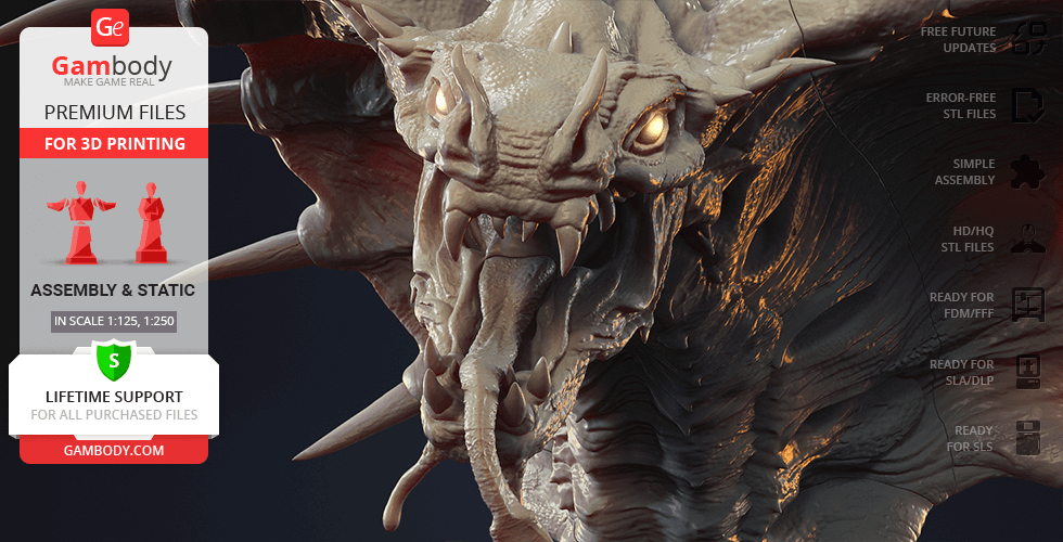 A detailed 3D model of a fierce, mythical king cobra creature with horns and intricate textures.