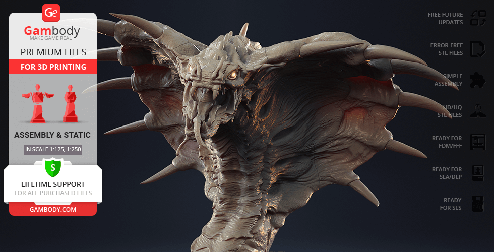 A detailed, mythical creature with a cobra-like head and spread hood, designed for 3D printing.