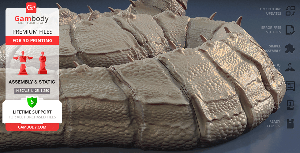 Close-up of detailed 3D model of a coiled king cobra, textured for 3D printing.