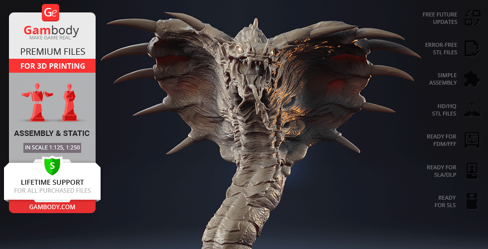 3D model of a mythical king cobra with expanded hood, detailed scales, and fierce expression.