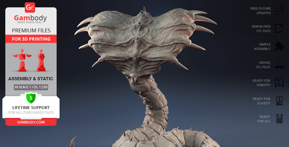 A detailed 3D model of a king cobra with a wide hood, ready for 3D printing.