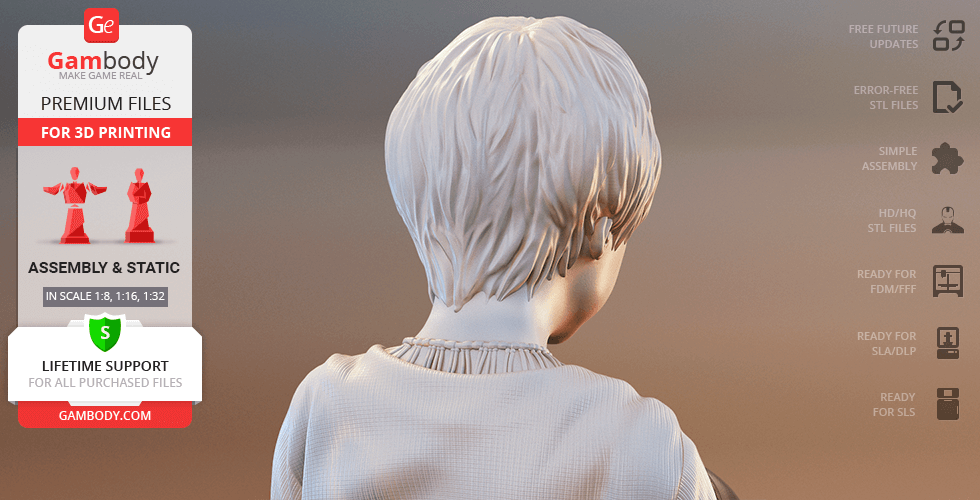 3D model of a young boy with short hair, viewed from the back, ready for 3D printing.