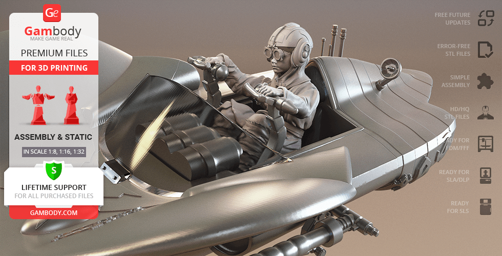Young Anakin Skywalker 3D model piloting a podracer, ready for 3D printing in various scales.