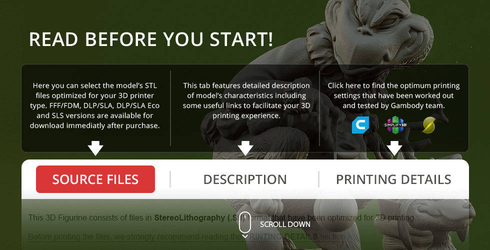 3D model of Grinch and Max for printing; options for downloading STL files and printing details shown.