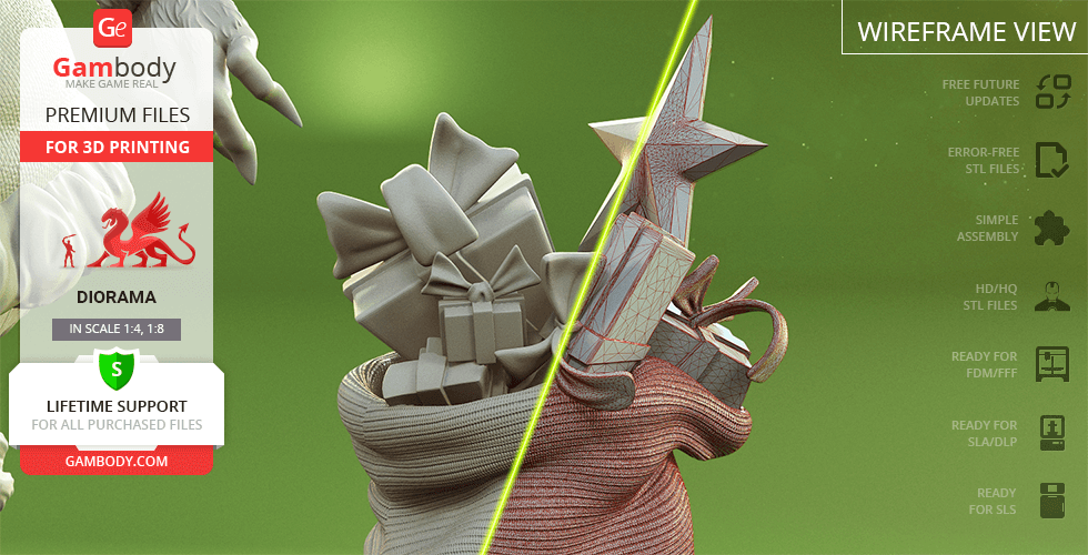 3D model with Grinch hand holding gifts and a star, ready for 3D printing.