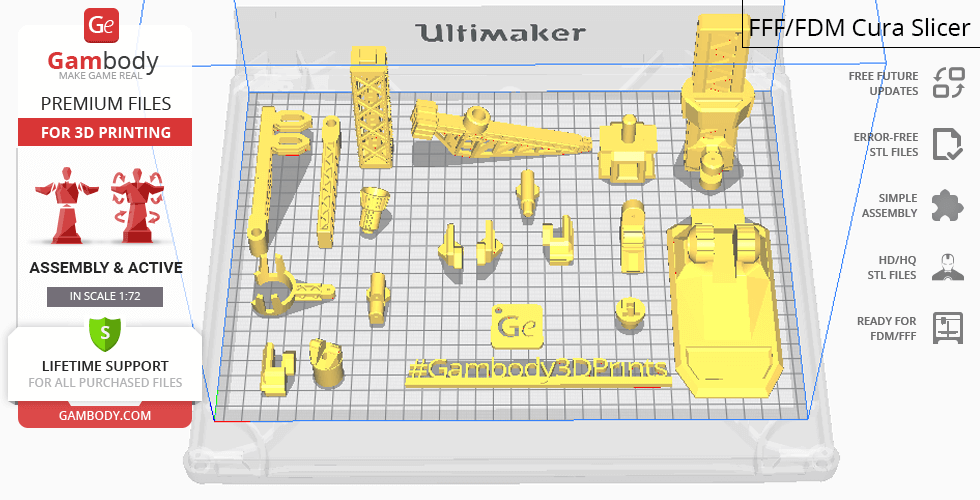 3D printing layout of Mazinger Z parts, displayed in slicing software, ready for assembly.