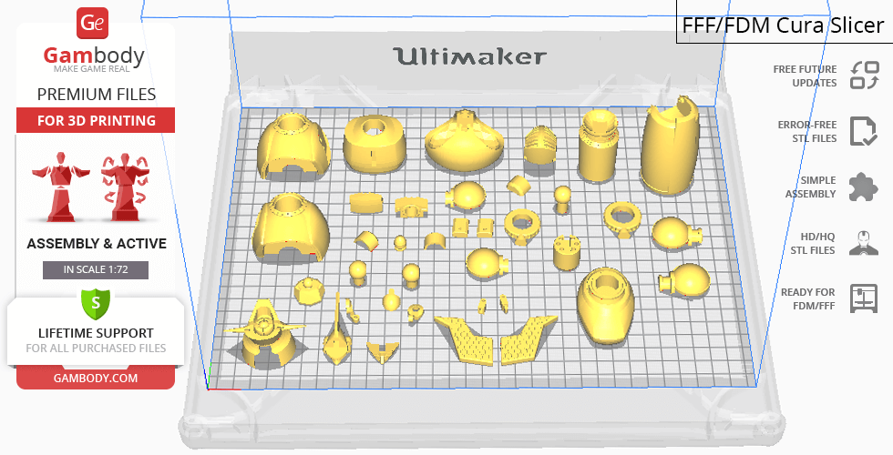 Arrangement of various 3D printable Mazinger Z model parts in a slicer software interface.