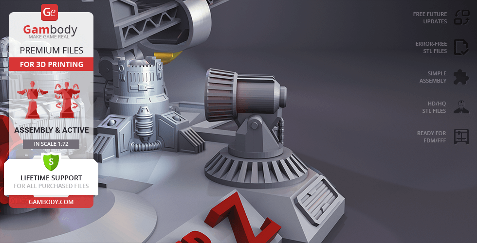 A detailed 3D model of Mazinger Z for printing, featuring mechanical components and a support platform.