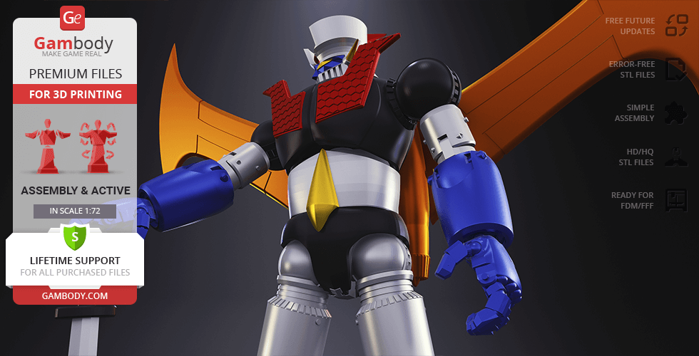 A detailed 3D model of Mazinger Z, featuring its iconic design with vibrant colors and expressive pose.