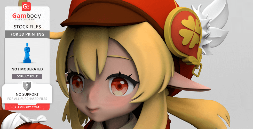 A 3D model of an anime-style character with blonde hair, red hat, and pointed ears, designed for 3D printing.