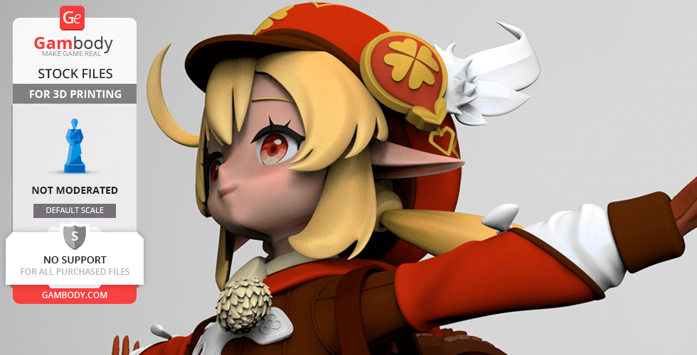 3D model of a character in colorful attire with a hat, for 3D printing, showcased by Gambody.