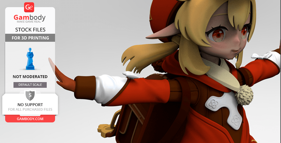 3D model of a character in red outfit with a backpack, ready for 3D printing.