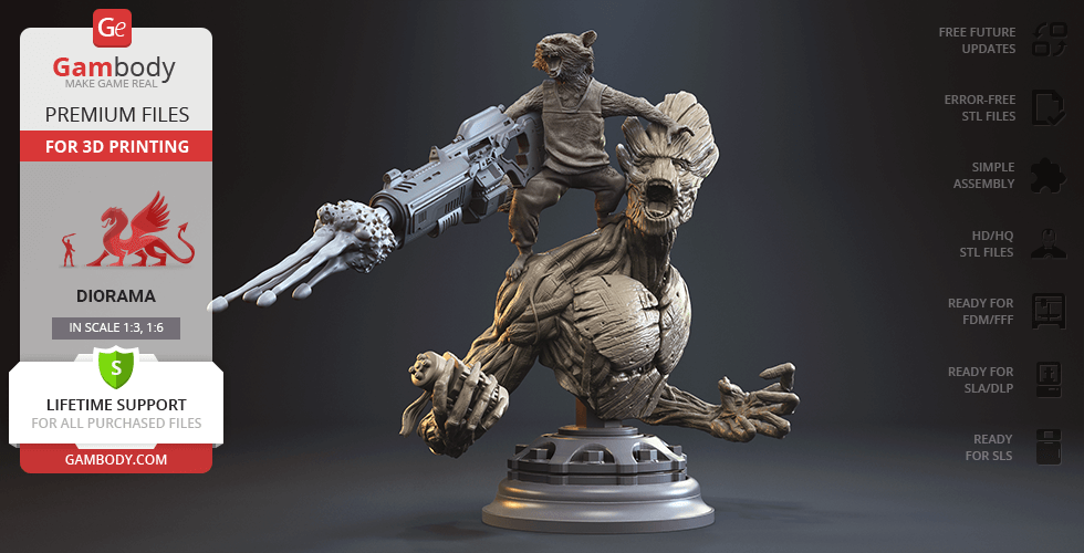 Buy Rocket & Groot Bust 3D Printing Figurines in Diorama | Assembly