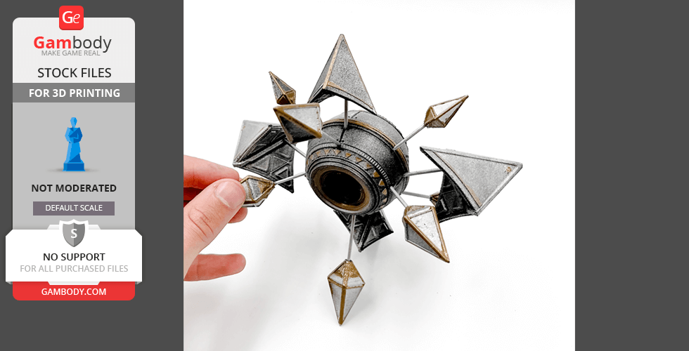 A detailed 3D model of Sagira's Shell from Destiny 2, featuring intricate geometric designs.