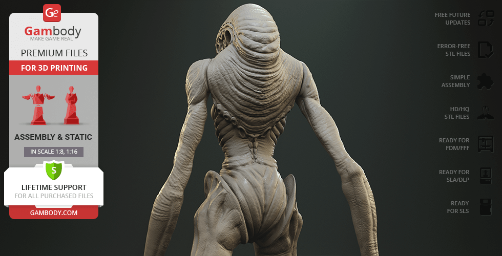 A detailed 3D model of an alien creature shown from the back, showcasing intricate textures and structure.